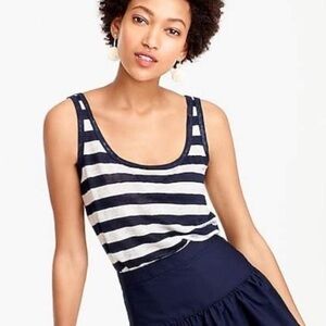 J Crew Navy and White Linen Tank Top